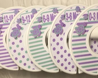 Baby Closet Dividers Organizers in Lavender Mint Sea Turtles Nursery Theme CD Baby Girl Nursery Shower Gift - Clothes Dividers