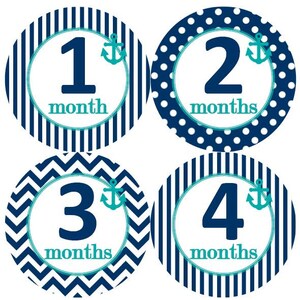 Baby maandelijkse mijlpaal groei Stickers nautische Marine Teal anker kinderkamer thema MS628 Baby douche cadeau Baby Foto Prop
