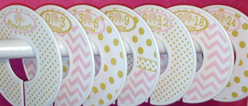 Baby Closet Dividers Clothes Organizers Soft Light Pink and Gold Elephants with Dots Chevrons CD010 Baby Girl Shower Gift Nursery image 2