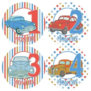 Baby maandelijkse mijlpaal groei Stickers antieke Vintage oude auto's vrachtwagens thema MS843 Baby Boy douche cadeau Baby Boy foto Prop