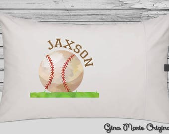 Personalized Pillow Case Pillowcase Baseball Sports Boy Toddler Kids Children Baby Birthday Christmas Gift Bedding