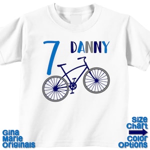 Personalized Bicycle Bike Biking Cycling Birthday T-Shirt or Bodysuit for Kids Boy Shirt in White, Grey, Blue, or Pink