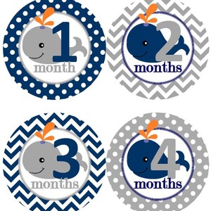 Baby maandelijkse mijlpaal groei Stickers Marine grijs oranje walvis kinderkamer thema Baby douche Gift MS619 Baby Foto Prop
