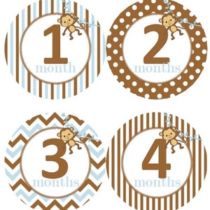 Baby maandelijkse mijlpaal groei Stickers bruin lichtblauw Baby aap Jungle kinderkamer thema MS900 Baby douche cadeau Baby Foto Prop
