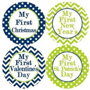 Baby eerste vakantie Stickers Marine Lime groen witte stippen punthaken MS131 kwekerij thema Baby Boy Girl douche cadeau Baby Phot