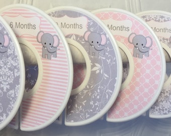 Baby Closet Clothes Dividers Organizers in Light Pink Grey Elephants Shabby Elegance CD246 Girl Baby Shower Nursery Gift