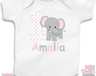 Personalized Birthday Elephant Jungle Birthday Party Shirt T-shirt Bodysuit 1st 2nd 3rd 4th 5th Birthday - Shirt in White, Grey, Blue, Pink