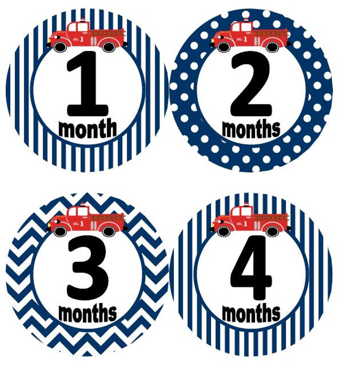 Baby Monthly Milestone Growth Stickers Boy Navy Firetruck Fireman Theme ...