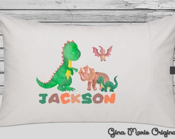 Personalized Pillow Case Pillowcase Dinosaurs Boy Girl Toddler Kids Children Baby Birthday Christmas Gift Bedding