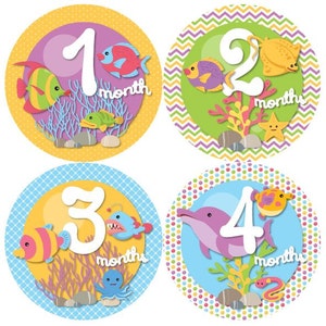 Baby maandelijkse mijlpaal groei Stickers zee leven Oceaan nautische Water Fish Octopus Seastar Coral MS860 Baby douche cadeau Baby Foto Prop