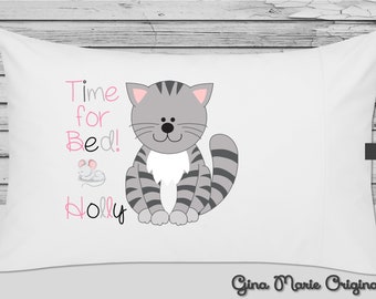 Time for Bed Sleepy Time Night Time Gray Kitten Cat Mouse Toddler Kids Children Baby Birthday Christmas Gift Stocking Stuffer Slumber Party