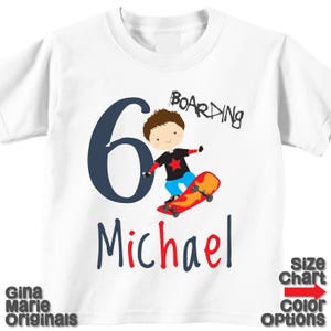 Personalized Boy Skateboarder Skateboarding Boardiing Birthday T-Shirt or Bodysuit for Baby Kids Boy Shirt in White, Grey, Blue, or Pink