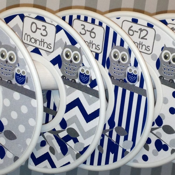 Baby Closet Dividers Organizers Navy Grey Owls CD318 Baby Boy Girl Nursery Shower Gift - Clothes Dividers