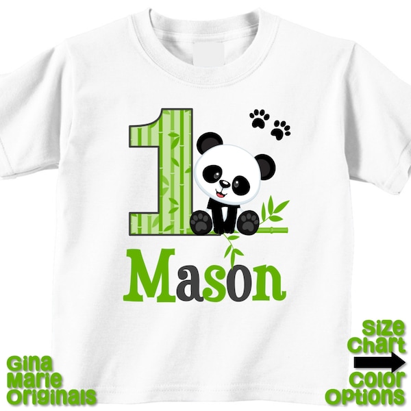 Personalized Birthday Panda Boy Birthday Party Shirt T-shirt Bodysuit Black Gree Grey 1st First 2nd 3rd - Shirt in White, Grey, Blue, Pink