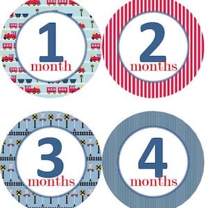 Baby maandelijkse mijlpaal groei Stickers rode en blauwe Choo Choo treinen kinderkamer thema MS800 Baby douche cadeau Baby Foto Prop
