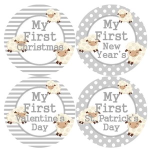 Baby 1e eerste feestdagen Stickers grijs lam MS515 kwekerij thema Baby Boy Girl douche cadeau Baby Foto Prop