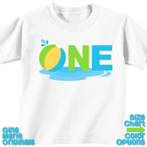 1st First ONE Boy Beach Ball Summer Splash Pool Birthday Party Shirt T-shirt Bodysuit - Shirt in White, Grey, Blue, Pink