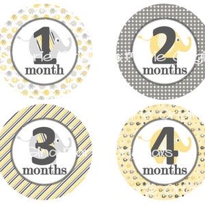 Baby maandelijkse mijlpaal groei Stickers grijs en geel olifant kinderkamer thema Baby douche Gift MS217 Baby Foto Prop