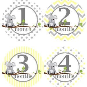 Baby maandelijkse mijlpaal groei Stickers geel grijs Koalas Baby Nursery thema Baby douche Gift MS541 Baby Foto Prop