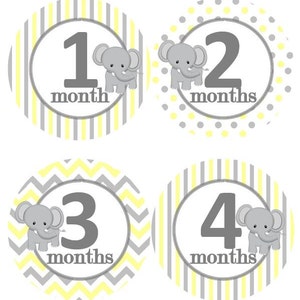 Baby maandelijkse mijlpaal groei Stickers grijze gele olifant kinderkamer thema MS218 Baby Boy Girl douche cadeau Baby Foto Prop