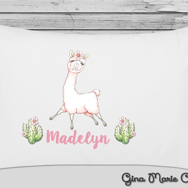 Personalized Pillow Case Pillowcase Llama Flowers Cactus Pink Alpaca Cute Llama Girl Kids Birthday Christmas Gift Bedding