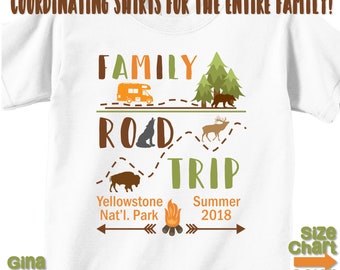 Custom Road Trip Family Vacation T-shirts Shirt Baby Bodysuit Mom Dad Baby Kids Boy Girl RV Road Trip - Yellowstone  - You Choose Location