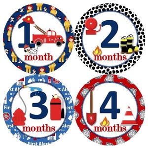Baby maandelijkse mijlpaal groei Stickers Boy Fireman Brandweerman Fire Truck motor thema MS832 Baby Boy douche Gift Baby Boy foto Prop