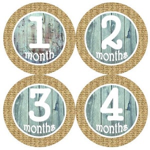 Baby maandelijkse mijlpaal groei Stickers jute blauwe drijfhout Shabby MS581 Baby Boy Girl kinderkamer thema Baby douchegift