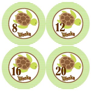 Weken van de zwangerschap Baby maandelijkse Stickers van de groei van de mijlpaal in Green Brown Sea Turtles kinderkamer thema MS554 Baby douche cadeau Baby Foto Prop