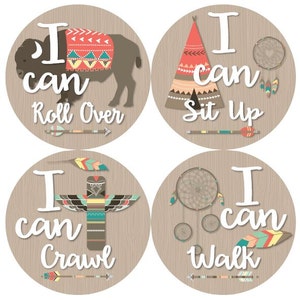 Baby eerste 1e MIJLPALEN Stickers Tribal Tee Pee pijlen Buffalo Dreamcatcher Totem veren Tipi MS857 Baby douche Gift