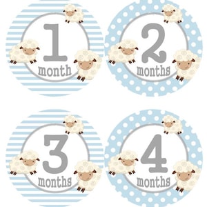 Baby maandelijkse mijlpaal groei Stickers Baby Blue Lamb Nursery thema MS548 Baby Boy Girl douche cadeau Baby Foto Prop