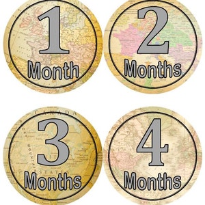 Baby maandelijkse mijlpaal groei Stickers Vintage World Maps reizen kwekerij thema MS566 Baby Boy Girl douche cadeau Baby Foto Prop