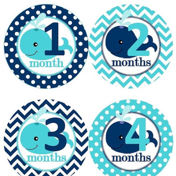 Baby Monthly Milestone Growth Stickers Navy Turquoise Blue Aqua Whale Nursery Theme MS611 Baby Shower Gift Baby Photo Prop