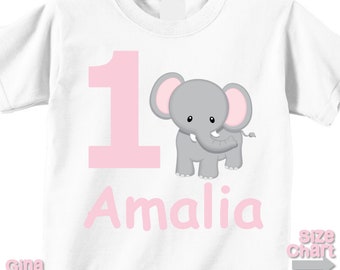 Personalized Birthday Elephant Jungle Birthday Party Shirt T-shirt Bodysuit 1st 2nd 3rd 4th 5th Birthday - Shirt in White, Grey, Blue, Pink