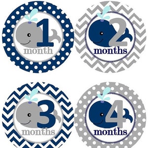 Baby maandelijkse mijlpaal groei Stickers Marine grijs walvis kinderkamer thema MS601 Baby douche cadeau Baby Foto Prop