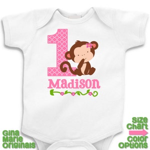 Personalized Birthday Monkey Girl Birthday Party Shirt T-shirt Bodysuit 1st 2nd 3rd 4th 5th Birthday - Shirt in White, Grey, Blue, Pink