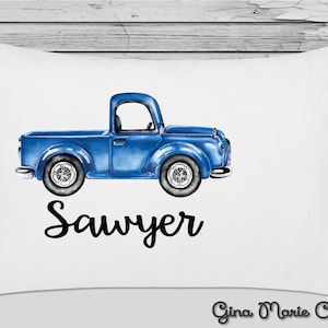 Blue Truck Pillowcase Vintage Retro Truck Personalized Pillowcase Birthday Gift Christmas Gift Mom Dad Baby Kids Boy Girl Child Family