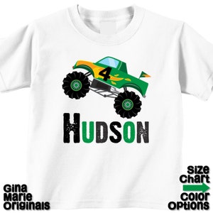 Personalized Birthday Boy Monster Truck Birthday Party Shirt T-shirt Bodysuit Green Black 1st First 2nd 3rd 4th 5th 6th Birthday Shirt