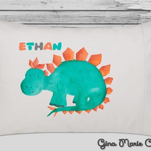 Personalized Pillow Case Pillowcase Dinosaur Stegosaurus Boy Girl Toddler Kids Children Baby Birthday Christmas Gift Bedding