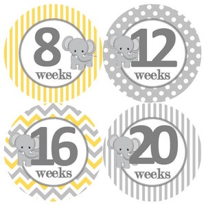 Zwangerschap zwangere Baby mijlpaal groei Stickers grijze gele olifant kwekerij thema MS212 Baby Boy Girl douche cadeau Baby