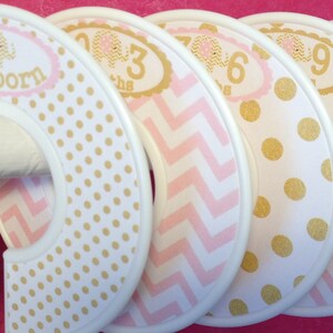 Baby Closet Dividers Clothes Organizers Soft Light Pink and Gold Elephants with Dots Chevrons CD010 Baby Girl Shower Gift Nursery image 1