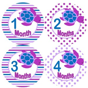 Baby maandelijkse mijlpaal groei Stickers in paarse lavendel blauwe zee schildpadden kinderkamer thema MS599 Baby douche cadeau Baby Foto Prop