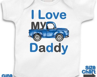 Baby Little Boy I love My Daddy Father's Day Vintage Truck T-shirt Shirt Bodysuit Boy 1st First Father's Day Blue Grey