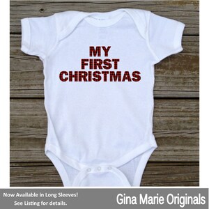 My First 1st Christmas Red Black Buffalo Plaid Rustic Woodland Outdoor Tshirt or Bodysuit - Plaid First Christmas Shirt Boy Girl