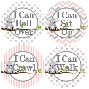 Baby 1e eerste mijlpaal groei Stickers licht roze grijs Koalas Baby Nursery thema Baby douche Gift MS875 Baby Foto Prop