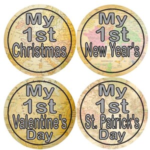 Baby eerste 1e feestdagen Stickers Vintage wereld Maps reizen kwekerij thema MS566 Baby Boy Girl douche Gift babyfoto Prop