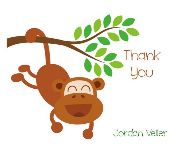 10 Personalized Green Brown Monkey Stationery Notecards Note Thank