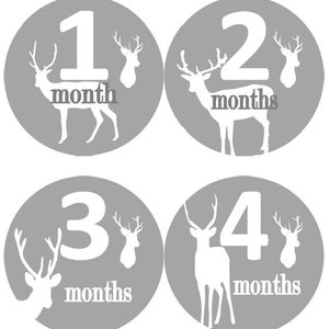 Baby maandelijkse mijlpaal groei Stickers wit herten silhouetten op grijs MS550 Baby Boy Girl douche Gift kwekerij foto Prop Baby jacht Hunter