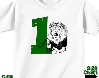 Personalized Jungle Lion Safari Birthday Party Shirt T-shirt Bodysuit 1st First 2nd 3rd 4th 5th etc. - Shirt in White, Grey, Blue, Pink