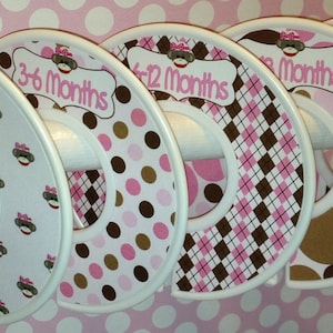 Baby Closet Dividers - Pink and Brown Sock Monkeys CD587 - Baby Girl Shower Gift Nursery - Baby Closet Organizers